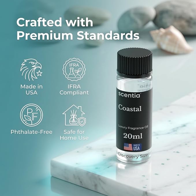 Scentia Coastal (Cabana) Aromatherapy Oil for Diffuser – Hotel Scent Inspired by 5-Star Spa – 20 mL – Jasmine, Bergamot & Sea Breeze Natural Fragrance Oil for Waterless & Cold Air Diffusers