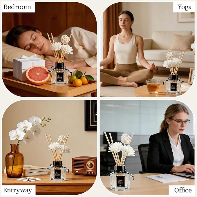 TonJin 2PCS Jasmine Reed Diffuser Set 1.7 fl oz with 6 Scent Sticks, Exotic Floral Home Fragrance, Natural Scented Oil Sticks for Bathroom, Living Room & Bedroom | Non-Toxic Air Freshener