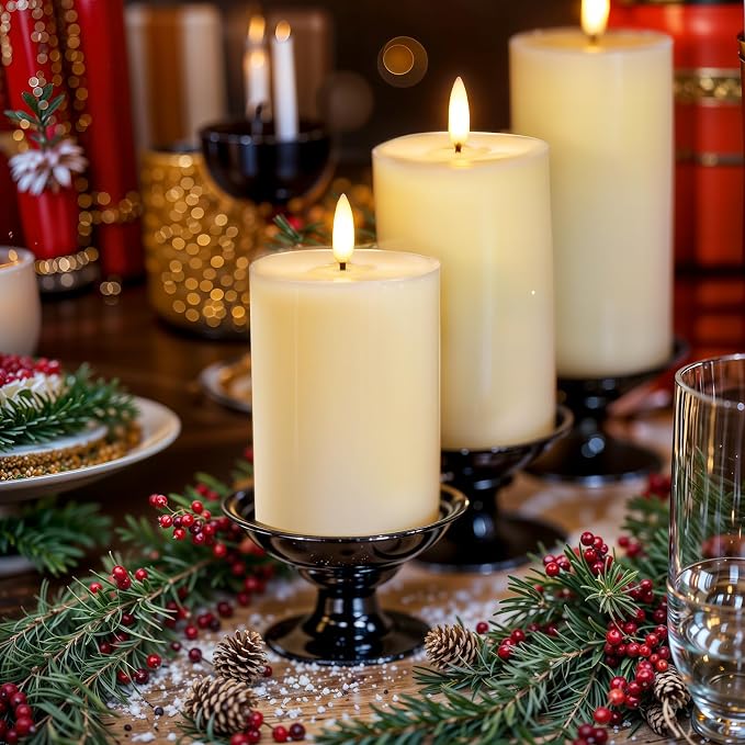Homemory White Flameless Candles Φ 3" H456 Battery Operated with Remote Timer, Real Wax LED Pillar Candle for Home Fireplace Bedroom Living Room, Set of 3