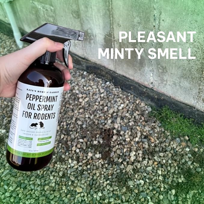 Kate Naturals Peppermint Oil Spray for Rodents, Mouse, Bat, Rat, Car Engines, Mice (16oz, Non-Toxic Rodent Repellent, Pet Safe)