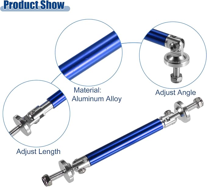 ACROPIX Universal 3"-4" Adjustable Aluminum Alloy 75mm Front Bumper Lip Splitter Diffuser Strut Rod Tie Bars Splitter Support Rods Blue - Pack of 2