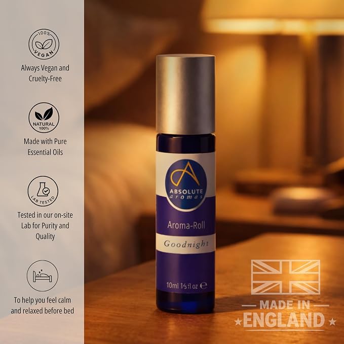 Absolute Aromas Goodnight Aroma-Roll Roller Ball - with 100% Pure Essential Oils - A Calming Relaxing Blend of Chamomile, Lavender and Vetiver in Jojoba Oil