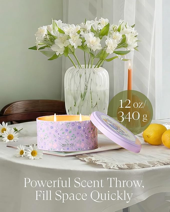 M&SENSE Dual-Wicks Lilac Scented Candles 12oz | 2 Wick Spring Soy Candle, Natural Soy Wax, Floral Scented, Mother's Day Candle, Birthday Candle for Women