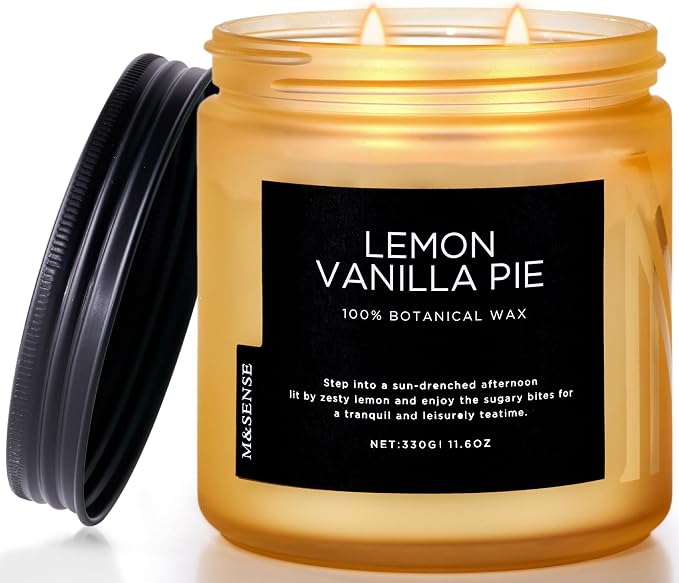 M&SENSE Lemon Vanilla Scented Candles, 11.6oz Natural Soy Wax, 70 Hours Long Lasting Burn, Non-Toxic, Highly Scented Gifts for Bathroom Living Room, Stress Relief Home Fragrance for Men Women