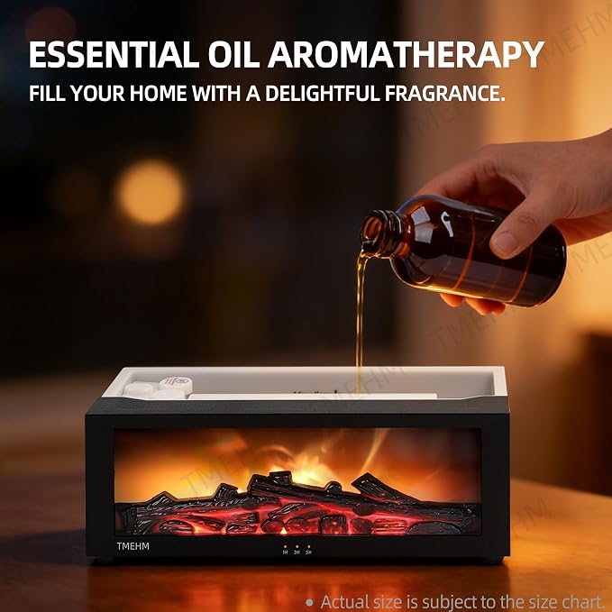TMEHM Fireplace Flame Air Diffuser Humidifier,7 Colors Aromatherapy Essential Oil Diffuser,Ultrasonic Aroma Humidifier with Timer for Home,Bedroom,Office,Yoga (Black)