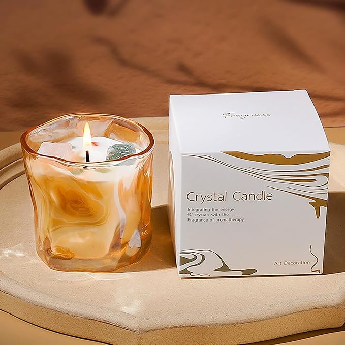 Scented Soy Candles with Crystals Inside Aromatherapy Candle for Women Positivity Energy Gift Mothers Days Birthday Orange Floral Scent