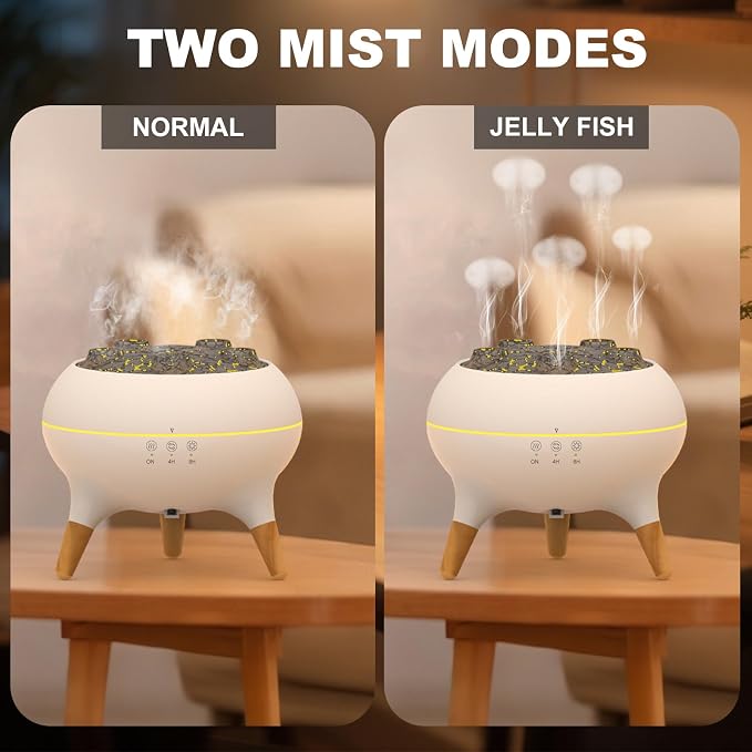 Jellyfish Essential Oil Diffuser, 5-Nozzle Ultrasonic Aromatherapy Humidifier with Sound-Reactive Mist, 250ml, 7-Color LED, Remote, 4H/8H Timer, Auto-Off for Home, Bedroom, Office