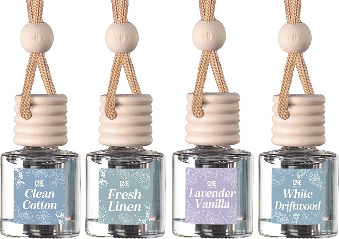 CE Craft Hanging Car Air Freshener – Fragrance Oil Diffuser with Essential Oils – Long-Lasting Aromatherapy Scents for Automobiles – 4 Pack, Clean