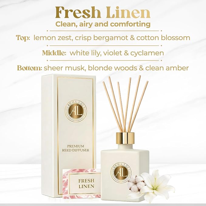 White Reed Diffusers for Home | Premium Fragrance Diffuser | White Diffuser Sticks in Oil Set with Fresh Linen Scent | Smell Good Stuff | Long-Lasting Oil for Bathroom & Office (5 oz)