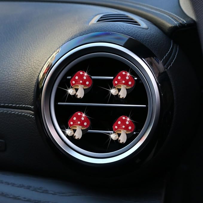 4Pcs Red Mushroom Car Accessories Mushroom Car Air Freshener Vent Clips,4 Sizes Cute Clips,Girly Women Accessories,Refillable Diffuser Air Fresheners Accessories