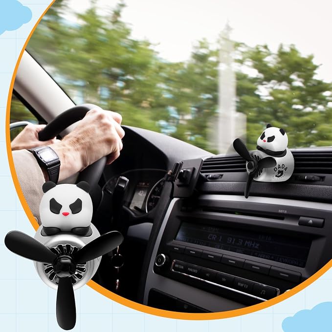 Tallew 2 Pack Car Air Freshener Cute Dog & Panda Car Vent Clip Diffuser with Rotating Propeller Outlet Vent Easy to Install Included 4 Scents Aroma Tablets Aromatherapy Ornament Auto Accessories