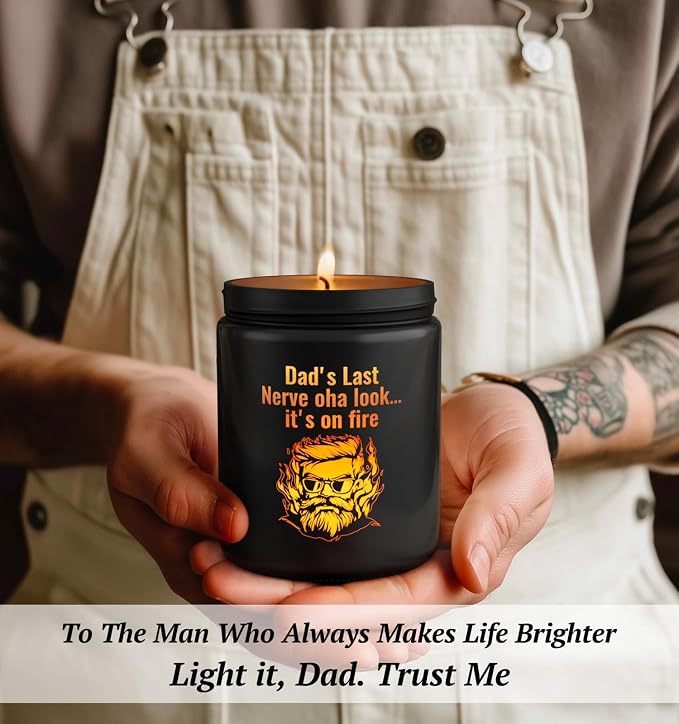 Christmas Candles for Men,Christmas Gifts from Kids, Birthday Xmas Holiday Candle Gifts for Dad, Dad's Last Nerve,Leather Scented,Perfect for Xmas,New Year,Winter Décor,Over 40 Hours,100% Soy Wax