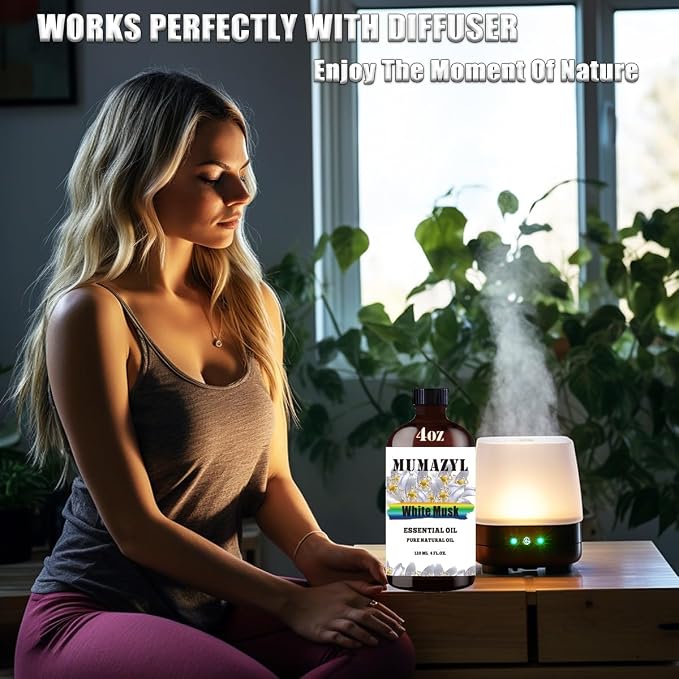 White Musk Essential Oil, White Musk Oil 4 Fl Oz 120ML for Diffuser Humidifier Yoga Cleaning DIY Candle Soap Making MUMAZYL Essential Oils