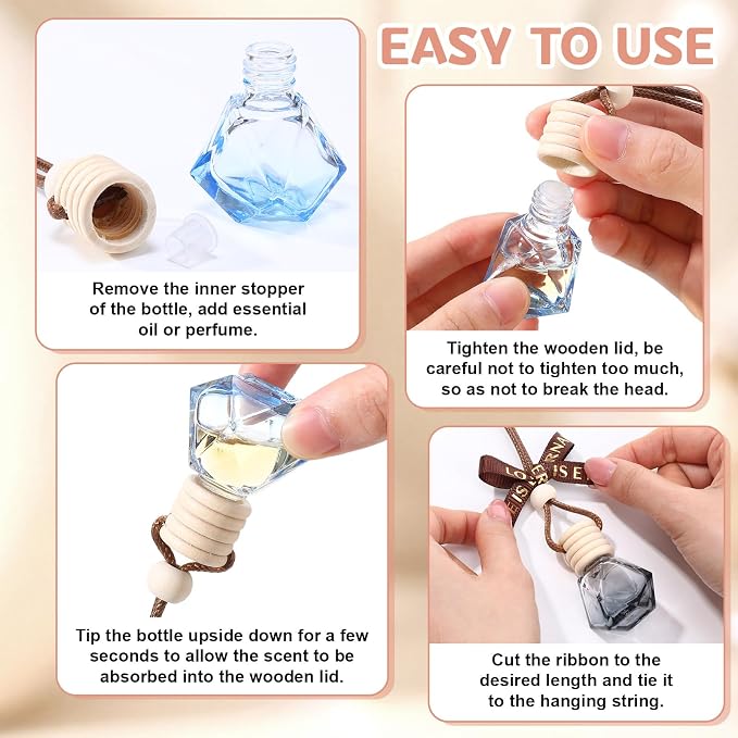 Mudder 50 Pcs Gradient Hanging Car Air Freshener Car Diffuser Bottle Pendant Empty Glass Perfume Bottle for Essential Oil Fragrance Aromatherapy Ornament Wedding Employee Gifts(Rhombus,Colorful)
