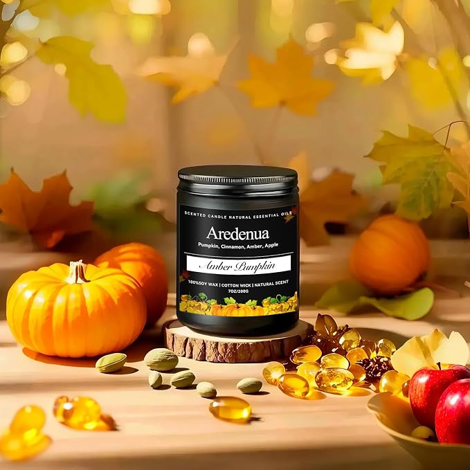 Amber Pumpkin Candles – Warm Holiday Pumpkin Scent, Hand-Poured Soy Candles for Winter Home Décor, Cozy Christmas Seasonal Candle Gift