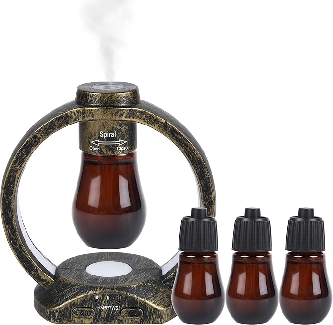 HAPPTWS Essential Oil Diffuser Set- Diffuser 3 Timer Settings Battery Powered Cordless Setup 7 Color LED Lights for Bedroom Yoga Room Toilet Pet Room - Coppery
