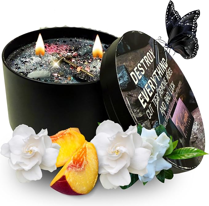 Destroy Everything Spiritual Candle to Cut ties, Remove hexes and Bad luck | All Natural & Organic Coconut Wax Candle for House Energy Cleansing Purification, Chakra Healing (Large 14oz)