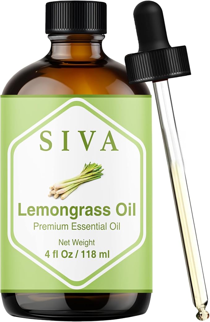 Siva Lemongrass Essential Oil 4 Fl Oz – for Diffuser, Skin & Hair Care – Ideal for Aromatherapy, Massage & DIY Blends- with Dropper