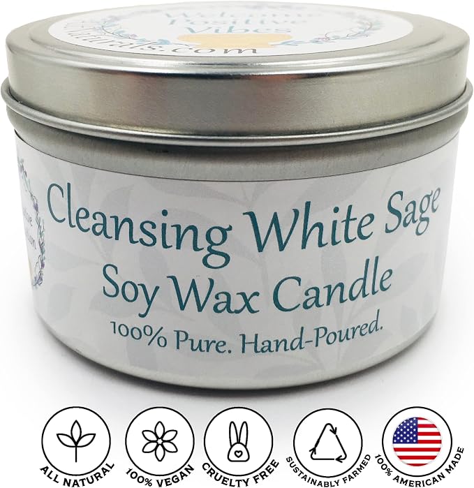 White Sage Candle for Home Cleansing - 6oz of Natural Soy Wax and Sage Essential Oil - Strong Scented Candle, Non Toxic - Aromatherapy, Manifestation, Relaxation Gifts - Alternative Imagination