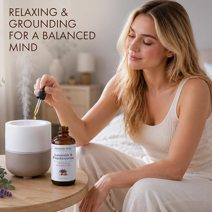 Majestic Pure Lavender & Frankincense Essential Oil Blend, 4 Fl Oz | Aromatherapy Oil, For Diffusers, For Humidifiers, Candle & Soap Making