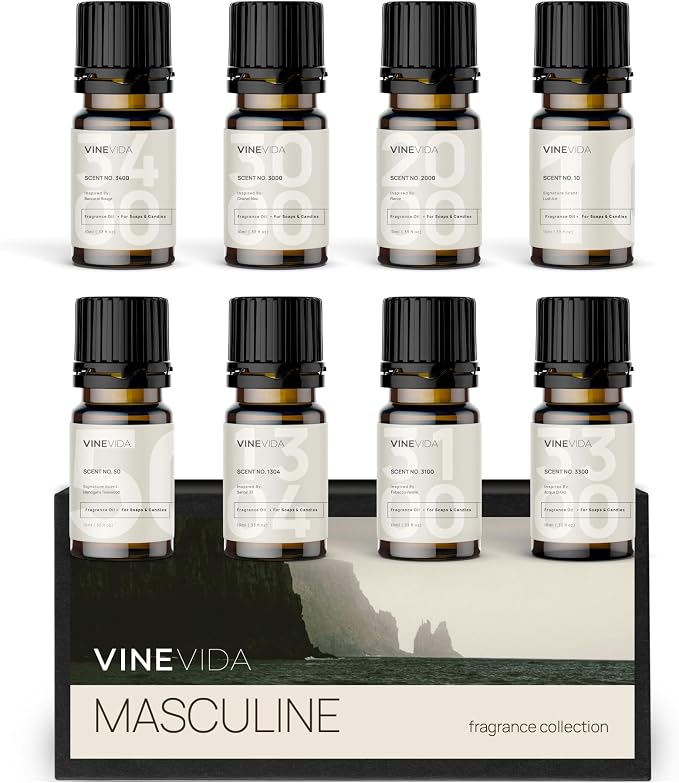 VINEVIDA [Set of 8] Masculine Scents for Candle Making, Made in USA Candle Fragrance Oil, Soap Making Essential Oils, Diffuser Oil Scents