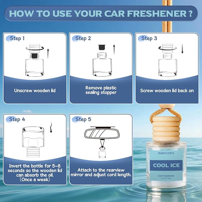 Car Air Freshener Diffuser Hanging, Cool Ice Fragrance Oil