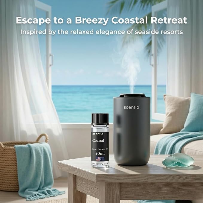 Scentia Coastal (Cabana) Aromatherapy Oil for Diffuser – Hotel Scent Inspired by 5-Star Spa – 20 mL – Jasmine, Bergamot & Sea Breeze Natural Fragrance Oil for Waterless & Cold Air Diffusers
