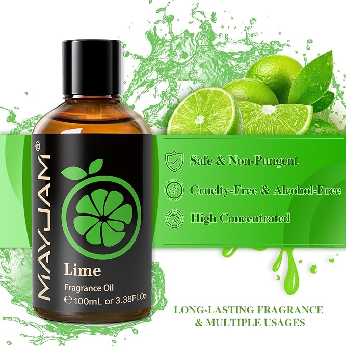 MAYJAM 100ML/3.38FL.OZ Lime Fragrance Oils with Glass Dropper, Essential Oils for Diffusers, Long Lasting Scented Oils for Soap Candle Making