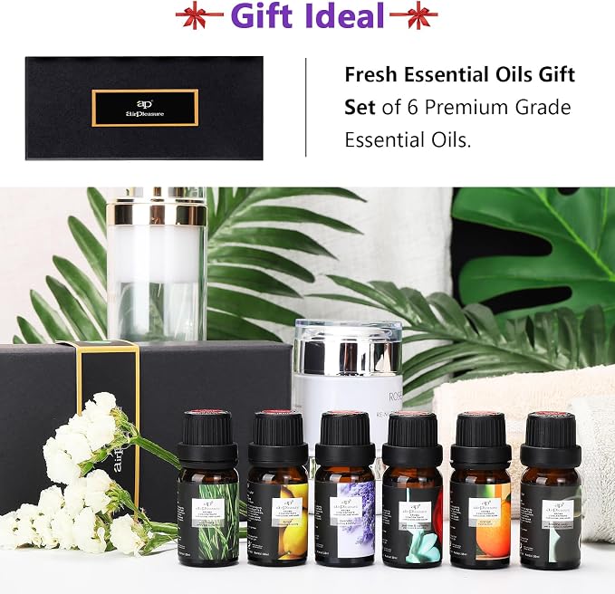 Refresh Essential Oils Set, 6x10ml Fragrance Oils Kit for Diffuser, Humidifier, Aromatherapy, Air Purifier - Orange, Breathe Easy, Citronella, Jasmine & Camellia, Lemon, Lavender