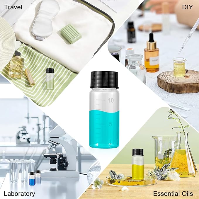 Kesell 50pcs Clear Glass Vials with Black Screw Caps, 10ml Empty Vials Bottles for Essential Oil