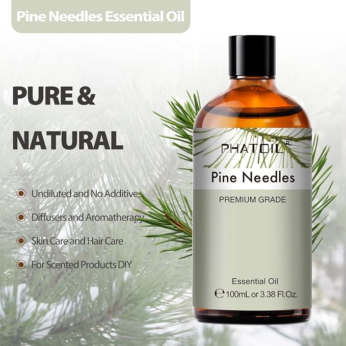 PHATOIL Natural Pine Needles Essential Oil - Pure Aromatherapy Oil for Home Freshening, Skin & Hair Care, DIY Candle, Soap Making 3.38Fl Oz