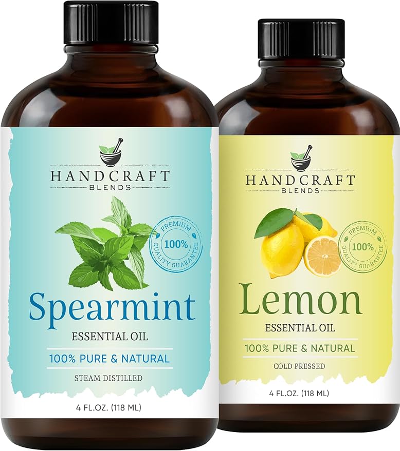 Handcraft Blends Citrus Mint Energy Set: Lemon and Spearmint Essential Oils – (2 x 4 Fl Oz) – 100% Pure & Natural – for Diffuser, Aromatherapy, and DIY Projects