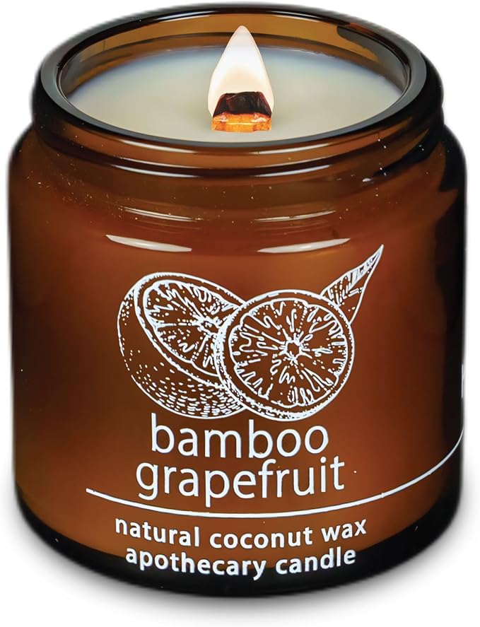 Hemlock Park Bamboo Grapefruit Apothecary Hand-Poured Scented Candle | Crackling Wood Wick, Botanical Fragrance & Coconut Wax | Up to 25 Hour Burn Time | 4 oz