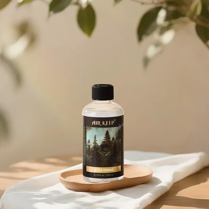 Airkeep Reed Diffuser Oil Refill with Diffuser Sticks, 6.76 Fl Oz(200ml) Black Forest Scented Oils, Aroma Therapy, Home Fragrance & Air Freshener, Office Décor, Decoration