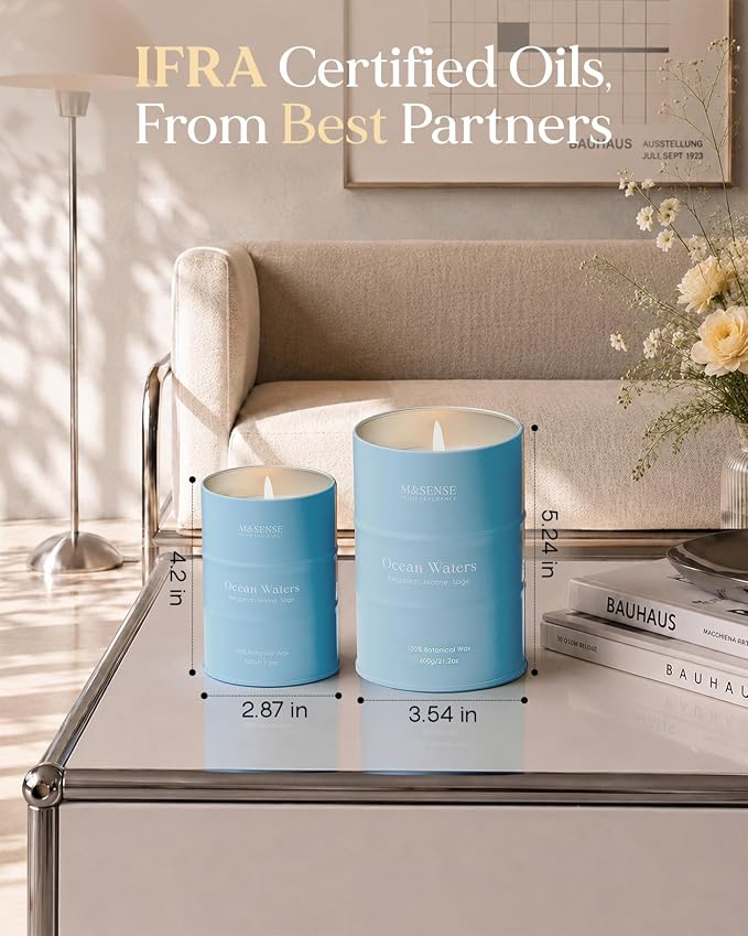 M&SENSE Ocean Waters Scented Candles Summer Soy Candle,Beach Candle for Stress Relief Meditation Relaxing, Housewarming Gifts for Women Men, 11.3oz 70 Hour Long Burning
