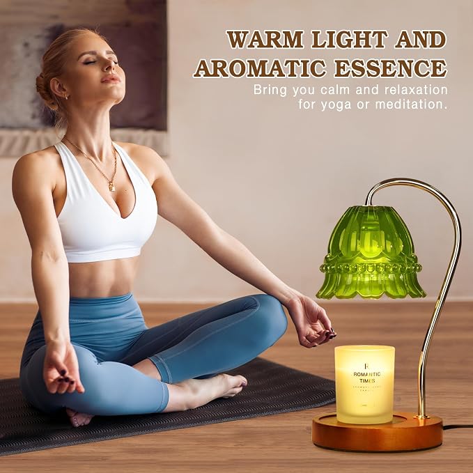 Funistree Flower Candle Warmer Lamp with Timer, Dimmable Candle Lamp Warmer, Christmas Birthday Gifts for Women Mom Her, Housewarming Home Decor, Lotus Wax Warmer for Yankee - Green Flower 10 Inch