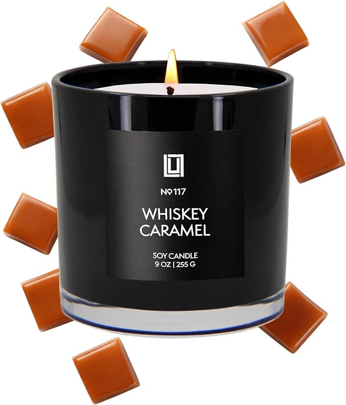 Lulu Candles | Whiskey Caramel | Smells Woody & Sweet | Luxury Scented Soy Jar Candle | Hand Poured in The USA | Highly Scented Long Lasting (9 Oz.)