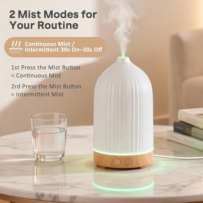 100ML Essential Oil Diffuser, Ultrasonic Cool Mist Aromatherapy Diffuser with Timer & 8-Color LED Light, Continuous & Intermittent Mist Modes, Auto-Off, Quiet Diffusers for Home Office Yoga