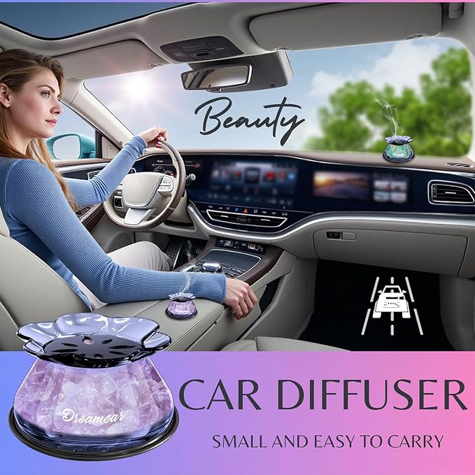 Glass Essential Oil Diffuser Bottle with Natural Crystal Stone Passive Aromatherapy Diffusers for Car Home Small Room Bathroom Living Room Hallway Desk Decorative (Pink Stone)