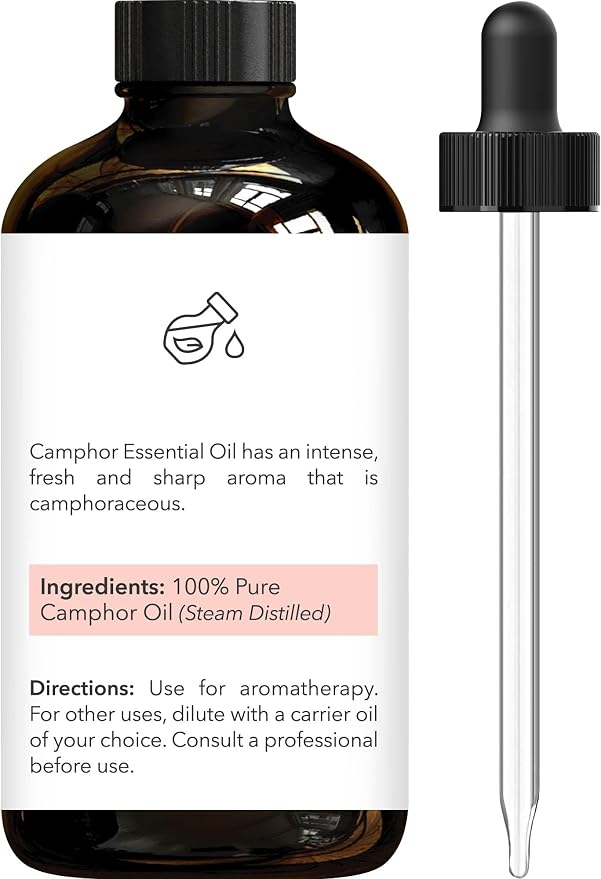 Brooklyn Botany Camphor Essential Oil - Huge 4 Fl Oz - 100% Pure and Natural - Premium Grade with Dropper - for Aromatherapy and Diffuser