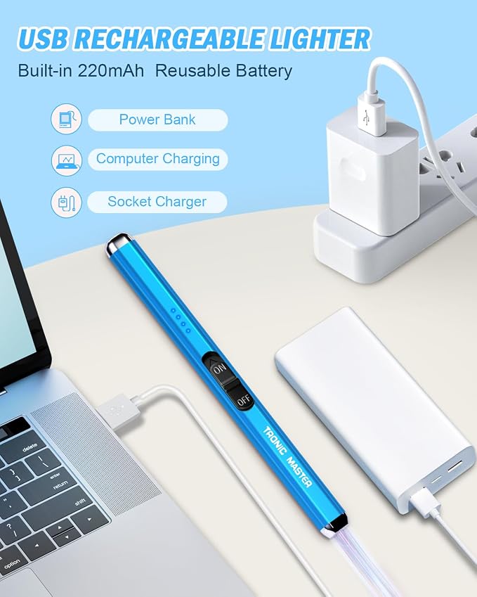 Electric Candle Lighter Valentine's Day Gifts for Women Mom Men Dual Arc USB Rechargeable Windproof Lighter for Candle BBQ Birthday Camping Gift Idals (Sapphire Blue)