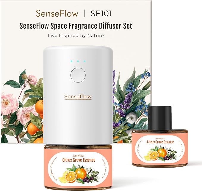 Plug-in Air Freshener for Home, Waterless Essential Oil Diffuser for Bedroom and Bathroom, Non-Toxic Formula for Pets and Nursery, 120 Days Runtime, Refillable Citrus Grove Essence(Peach Or