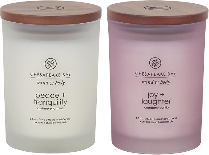 Chesapeake Bay Candle Scented Candles, Peace + Tranquility & Joy + Laughter, Medium (2-Pack)