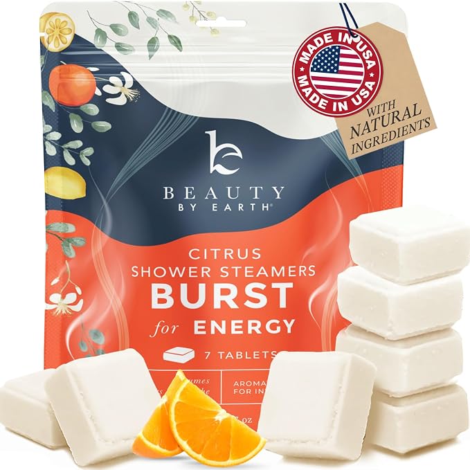 Shower Steamers Aromatherapy - USA Made with Natural Ingredients & Citrus Essential Oil, Long Lasting Shower Bombs for Energy Boost, Gift Set for Women & Men, Spa Gifts & Shower Accessories