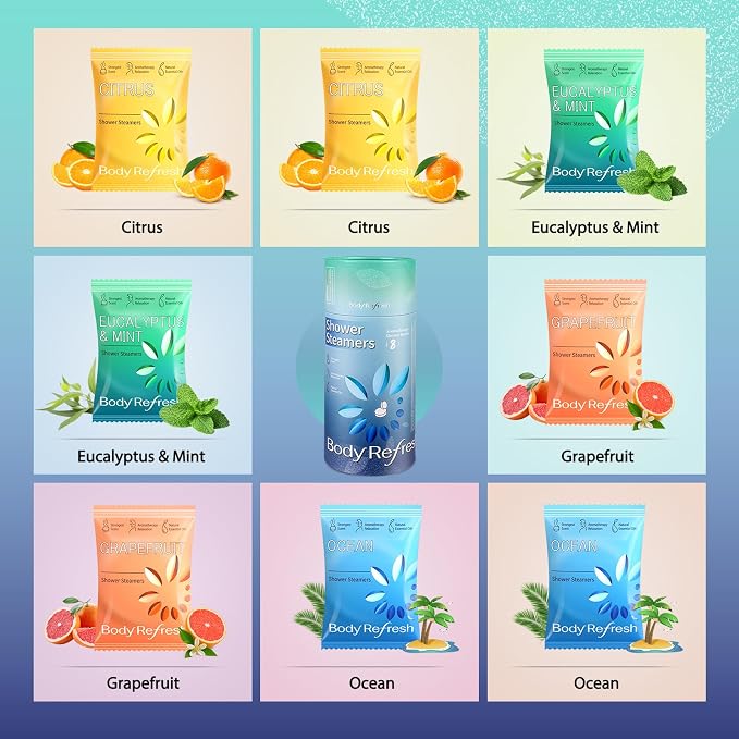 BodyRefresh Shower Steamers Aromatherapy 8 Pack, Shower Bombs with Essentials Oil for Stress Relief, Relaxation, Self Care Home Spa Gifts for Women Men