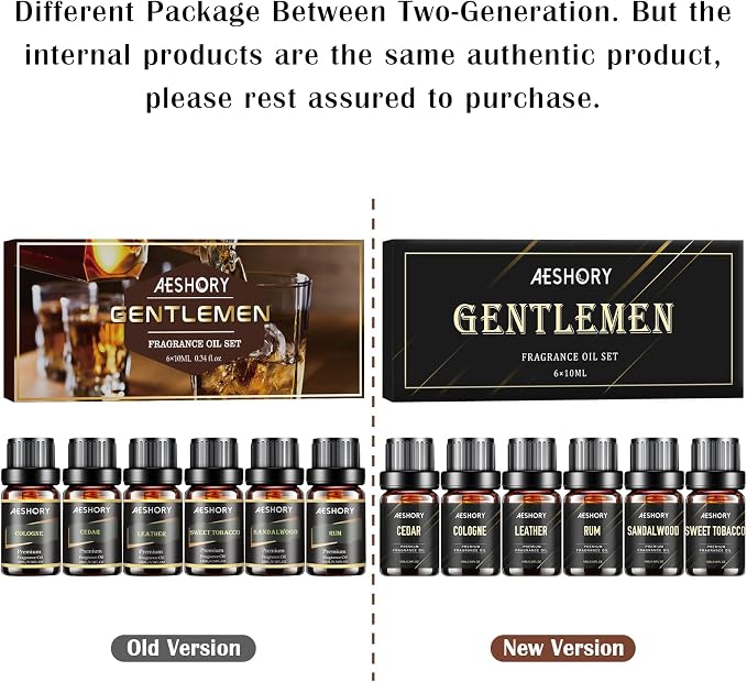 Gentlemen's Essential Oils Set - 6x10ML Mens Fragrance Oil for Candle Making, Diffuser - Sandalwood, Cedar, Leather, Sweet Tobacco, Bay Rum, Cologne Aromatherapy Oils for Men