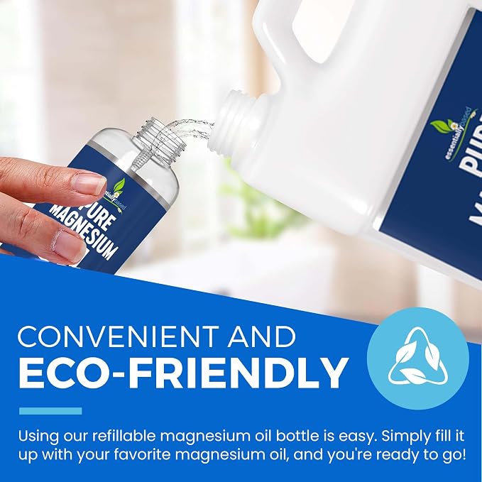 Pure Magnesium Oil Spray 64oz - Topical Magnesium Spray for Sleep & Feet - Extra Strength - USP Grade - 100% Natural and Organic Oil for Muscle Pain & Cramps - No Sprayer Included - Made in USA
