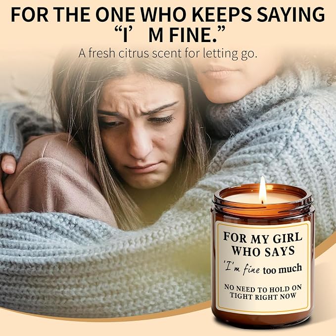 I'm Fine Too Much Candle for Women | Orange Scented Soy Candle, 7oz Handmade Candle, Encouragement Gift for Friends, 50 Hours Burn Time, Aromatherapy Candle for Self Care - Friendship Gifts for Women