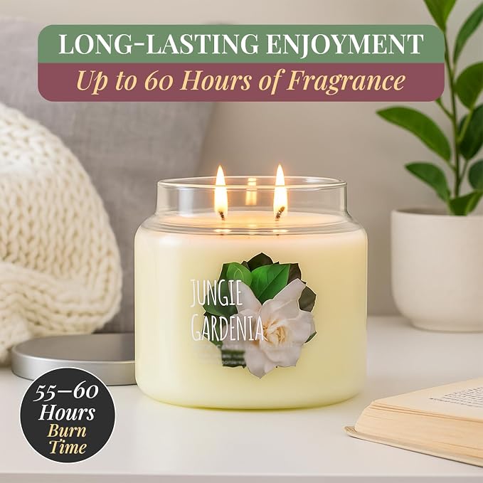 Scentsational Jungle Gardenia Candle – Large 19 Oz Jar Candle with Natural Soy Blend – Gardenia Scented Candles for Indoor or Outdoor Use – Non-Toxic Decorative Candles for Relaxation & Gifting