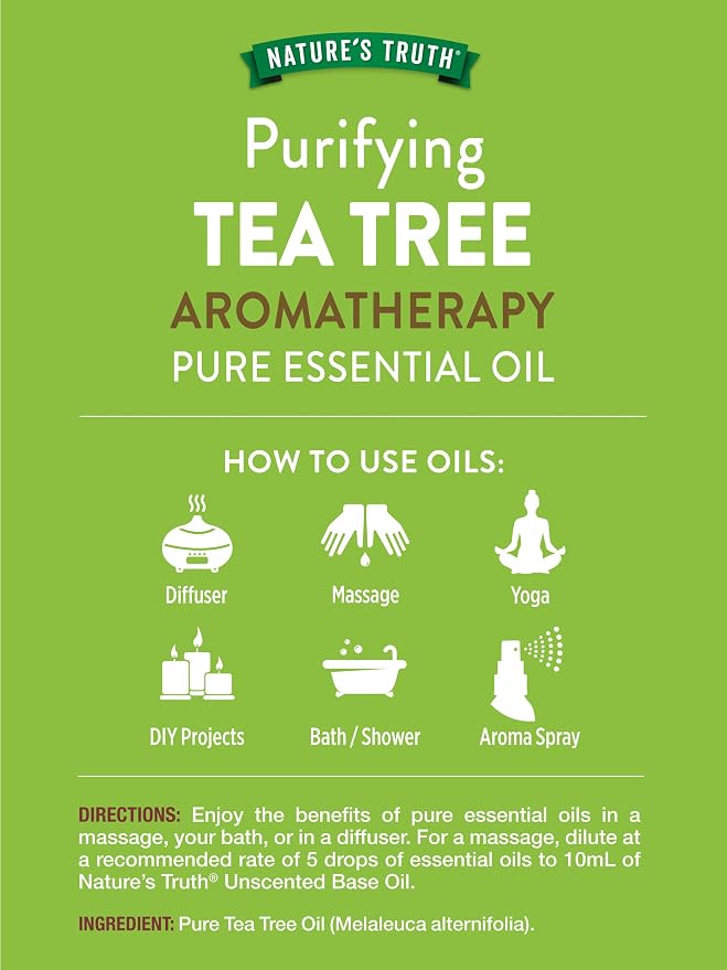 Nature's Truth Tea Tree Essential Oil | Purifying Scent | For Diffusers and Aromatherapy | Melaleuca Alternifolia | Pure Plant Based, Non-GMO & Gluten Free